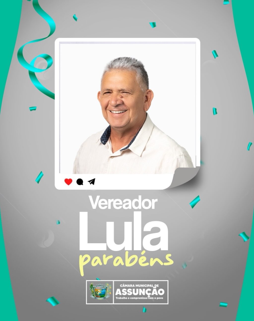 Câmara Municipal parabeniza Vereador Lula e deseja sucesso e saúde